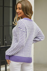 Printed Round Neck Dropped Shoulder Sweater - Flyclothing LLC