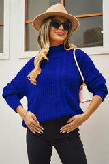 Cable-Knit Turtle Neck Long Sleeve Sweater - Trendsi