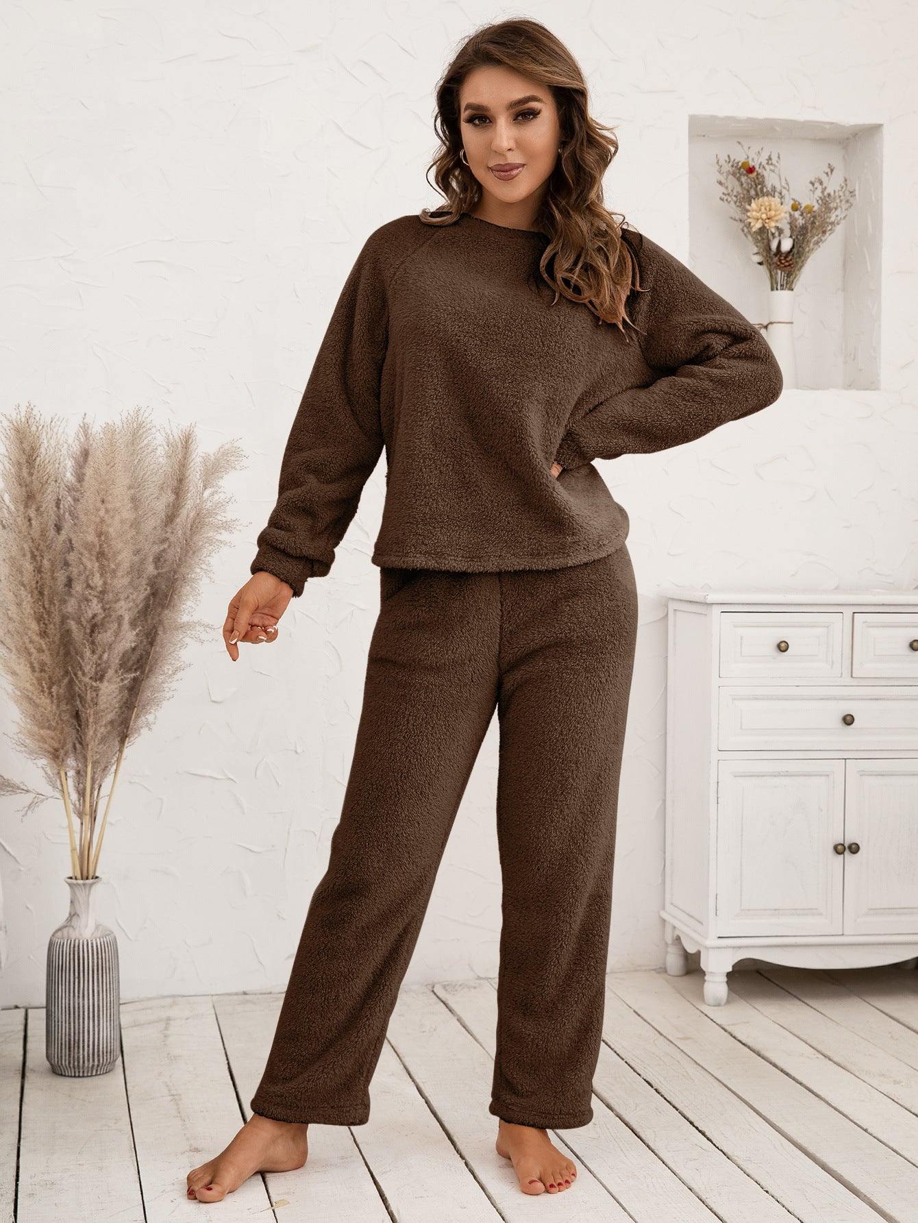 Teddy Long Sleeve Top and Pants Lounge Set - Flyclothing LLC