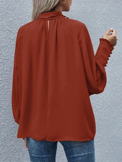 Tie Neck Lantern Sleeve Blouse - Trendsi