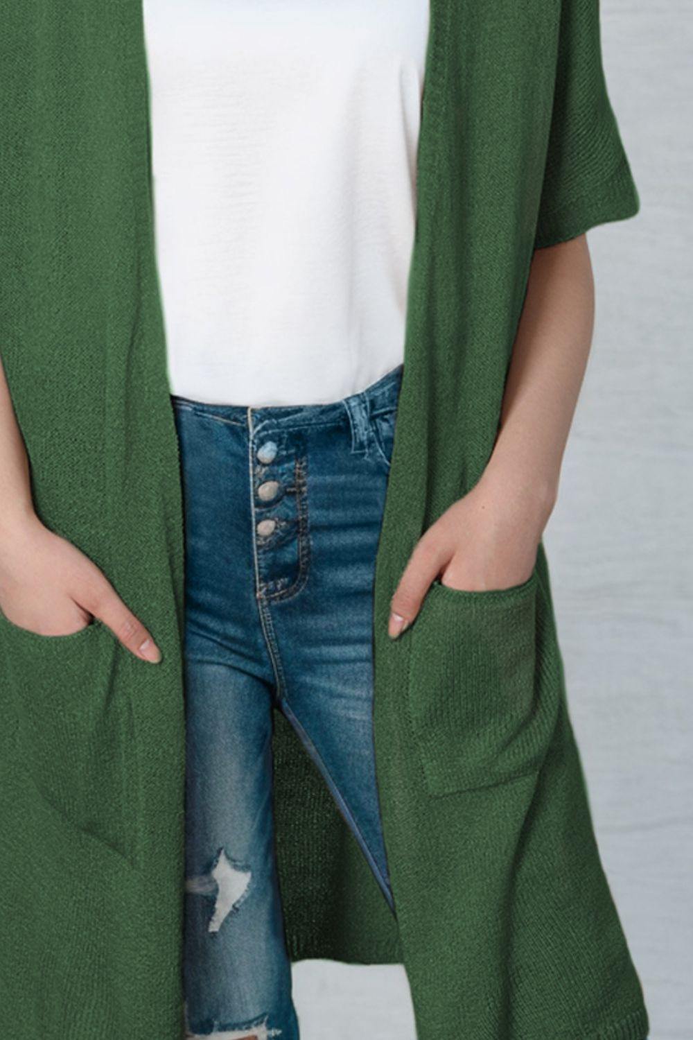 Open Front Sweater Cardigan with Pockets - Flyclothing LLC