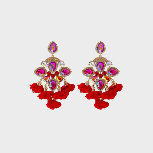 Flower Shape Rhinestone Alloy Dangle Earrings - Flyclothing LLC