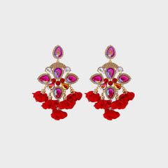 Flower Shape Rhinestone Alloy Dangle Earrings - Flyclothing LLC