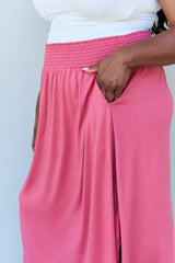 Doublju Comfort Princess Full Size High Waist Scoop Hem Maxi Skirt in Hot Pink - Flyclothing LLC