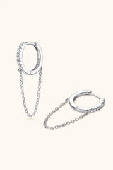 Moissanite 925 Sterling Silver Huggie Earrings with Chain - Flyclothing LLC