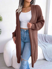 Open Front Dropped Shoulder Longline Cardigan - Flyclothing LLC