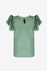 Pleated Detail Flutter Sleeve Blouse - Flyclothing LLC