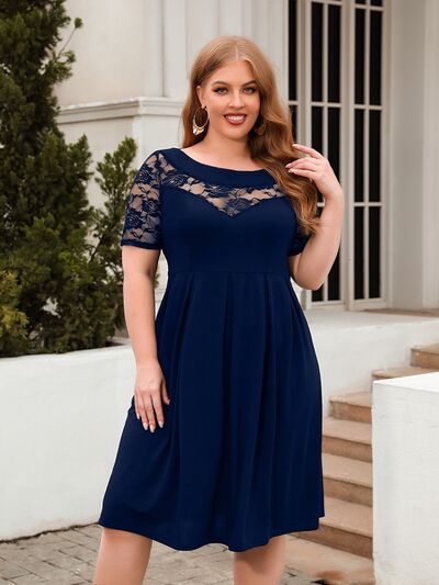 Plus Size Ruched Round Neck Short Sleeve Dress - Flyclothing LLC