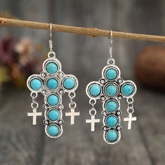 Artificial Turquoise Cross Shape Earrings - Flyclothing LLC