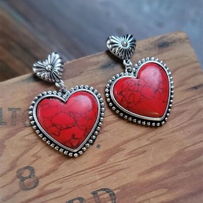 Artificial Turquoise Alloy Heart Dangle Earrings - Flyclothing LLC