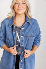 RISEN Jessica Denim Shacket - Trendsi