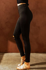 Wide Waistband Distressed Slim Fit Leggings - Flyclothing LLC