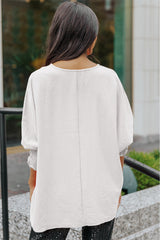 Round Neck Dolman Sleeve Textured Blouse - Flyclothing LLC