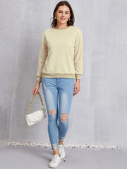 Round Neck Dropped Shoulder Sweatshirt - Trendsi