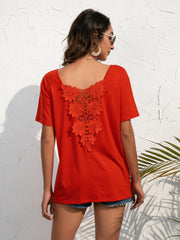 Lace Trim Short Sleeve Top - Flyclothing LLC