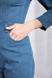 Snap Down Denim Jumpsuit with Pockets - Flyclothing LLC