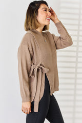 Slit Tied Dropped Shoulder Sweater - Flyclothing LLC