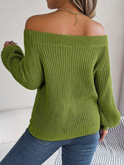 Openwork Off-Shoulder Long Sleeve Sweater - Flyclothing LLC