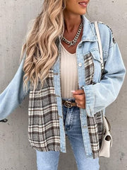 Plaid Button Up Dropped Shoulder Jacket - Flyclothing LLC