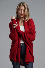 Dolman Sleeve Open Front Ribbed Trim Longline Cardigan - Trendsi