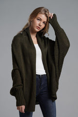 Dolman Sleeve Open Front Ribbed Trim Longline Cardigan - Trendsi