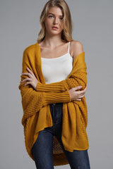 Dolman Sleeve Open Front Ribbed Trim Longline Cardigan - Trendsi