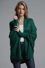 Dolman Sleeve Open Front Ribbed Trim Longline Cardigan - Trendsi