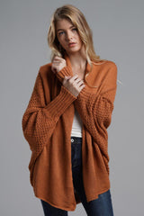 Dolman Sleeve Open Front Ribbed Trim Longline Cardigan - Trendsi