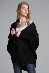 Dolman Sleeve Open Front Ribbed Trim Longline Cardigan - Trendsi