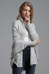 Dolman Sleeve Open Front Ribbed Trim Longline Cardigan - Trendsi