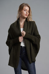 Dolman Sleeve Open Front Ribbed Trim Longline Cardigan - Trendsi