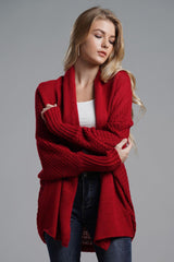 Dolman Sleeve Open Front Ribbed Trim Longline Cardigan - Trendsi