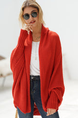 Dolman Sleeve Open Front Ribbed Trim Longline Cardigan - Trendsi