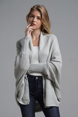 Dolman Sleeve Open Front Ribbed Trim Longline Cardigan - Trendsi