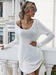 Drawstring Detail Open Back Scoop Neck Knit Top - Trendsi