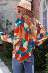 Geometric Flounce Sleeve Blouse - Flyclothing LLC