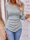 Textured Ruched V-Neck Long Sleeve T-Shirt - Trendsi