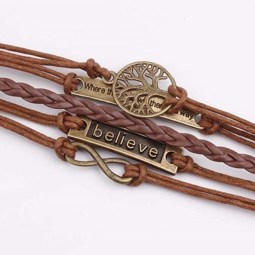 Alloy PU Leather Rope Bracelet - Trendsi