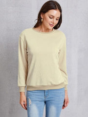 Round Neck Dropped Shoulder Sweatshirt - Trendsi