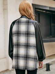 Plaid Button Down Raglan Sleeve Jacket - Flyclothing LLC