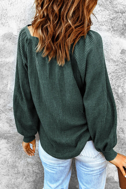 Square Neck Waffle-Knit Top - Flyclothing LLC