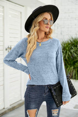 Heathered Slit Long Raglan Sleeve Top - Trendsi