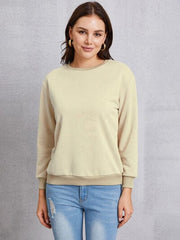 Round Neck Dropped Shoulder Sweatshirt - Trendsi