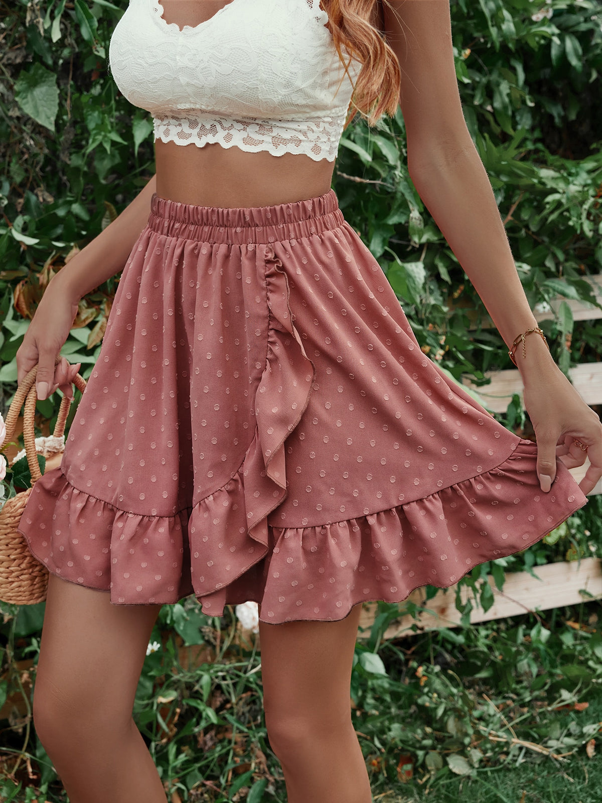 Ruffle Hem Elastic Waist Mini Skirt - Flyclothing LLC