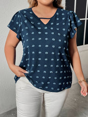 Plus Size Swiss Dot V-Neck Flutter Sleeve Tee - Flyclothing LLC