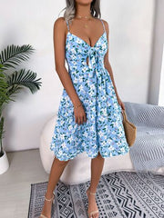 Printed Plunge Cap Sleeve Cami Dress - Flyclothing LLC