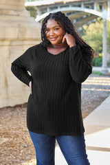 Basic Bae Full Size Ribbed Round Neck Long Sleeve Knit Top - Flyclothing LLC