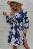 Floral Round Neck Balloon Sleeve Mini Dress - Flyclothing LLC