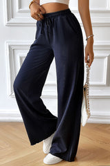 Drawstring Wide Leg Pants with Pocketed - Flyclothing LLC