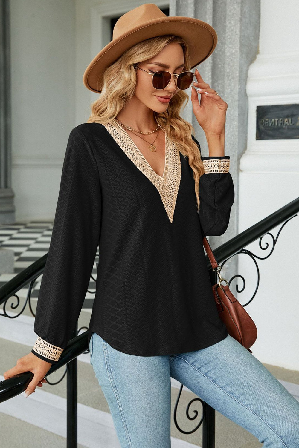 V-Neck Long Sleeve Blouse - Flyclothing LLC